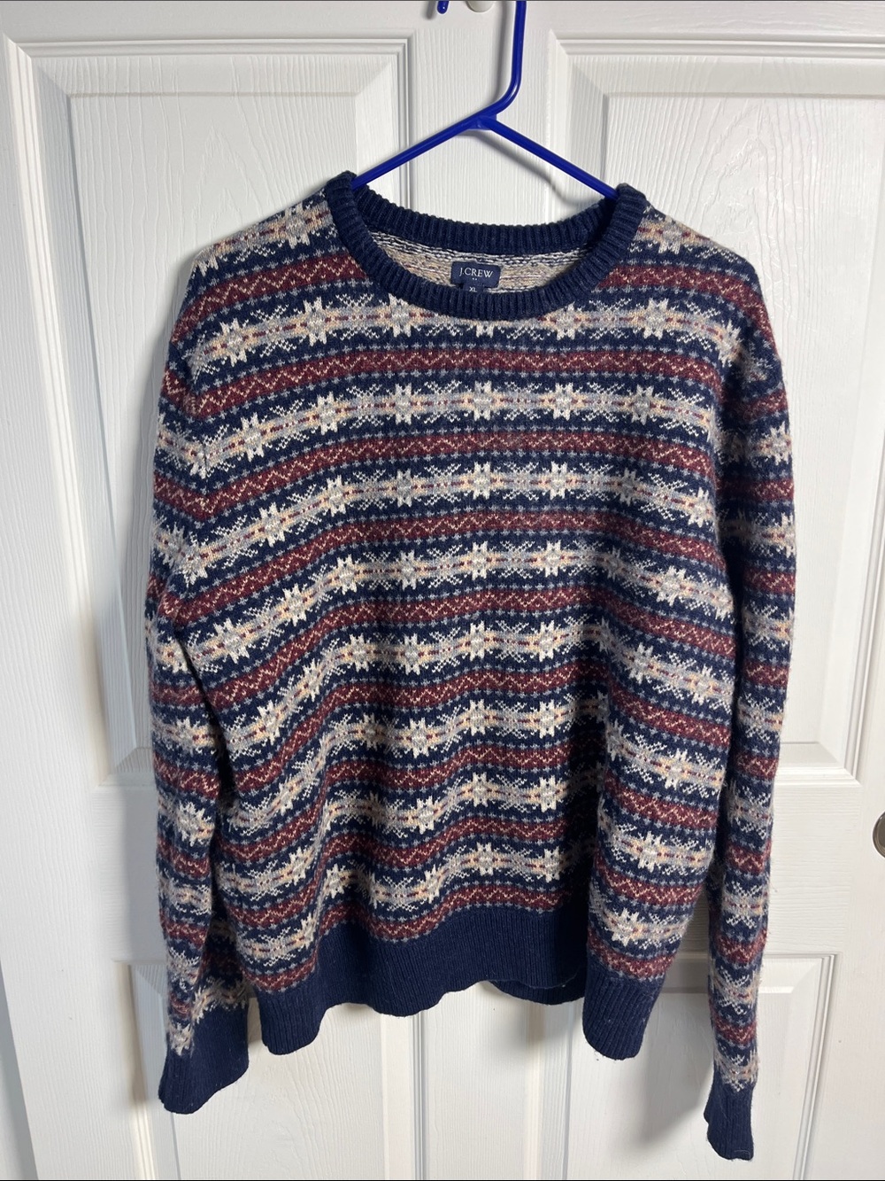 J. Crew Navy, Cream & Red Fair Isle Crewneck Sweater